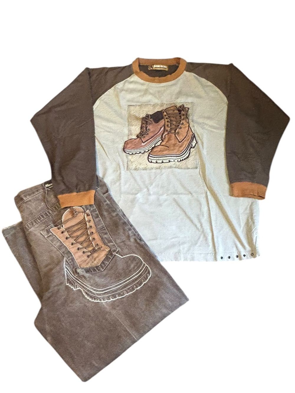 Vintage Y2K Raw Blue Timberland Boot Baggy Denim Set 42x34 3XL